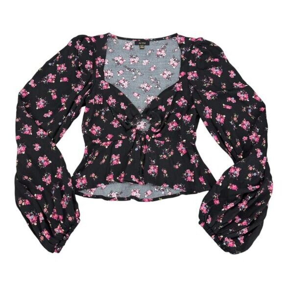 AFRM Hart Floral Print Cut-Out Peplum Top In Noir Blush Floral Sz XS - Picture 2 of 5
